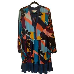 Maeve by Anthropologie Patterned Midi Long Sleeve Dress Size 1X